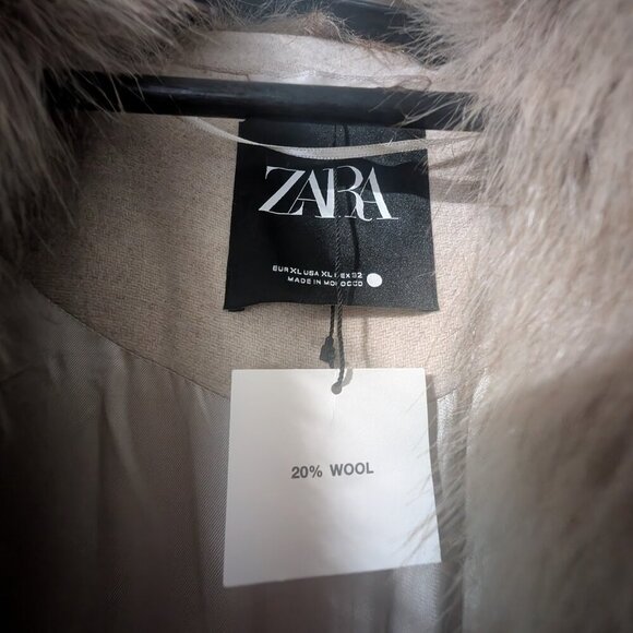 Zara Cream Trench Coat with Faux Fur Collar - Picture 7 of 15
